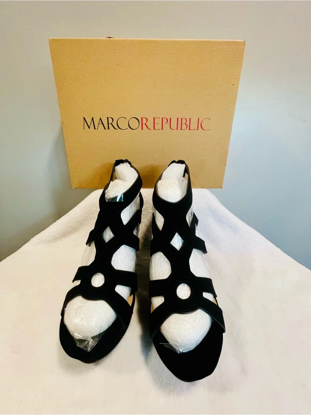 Marco Republic Black Cutout Wedge Sandals